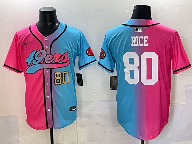 Men 2025 San Francisco 49ers #80 Rice Pink Blue Nike Limited NFL Jersey 05